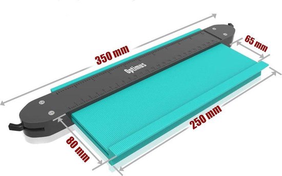 Blauwe profielmal van Optimus met afmetingen 350 mm x 250 mm x 80 mm en 65 mm diepte.