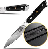 Couteau à éplucher damas série VDN Elegance - Couteau à éplucher en acier super japonais VG-10 - Couteau professionnel avec 66 couches d'acier - Lame de 20 cm - Lame de 10,5 cm - 60-62 HRC avec coffret cadeau