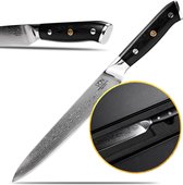 Couteau à viande damas série VDN Elegance - Couteau de coupe en acier super japonais VG-10 - Couteau professionnel avec 66 couches d'acier - Lame de 33,5 cm - Lame de 21 cm - 60-62 HRC avec coffret cadeau