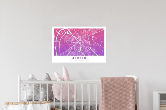 Stickers Stickers muraux - Plan de la ville - Almelo - Pays- Nederland - Violet - 60x40 cm - Feuille adhésive - Carte