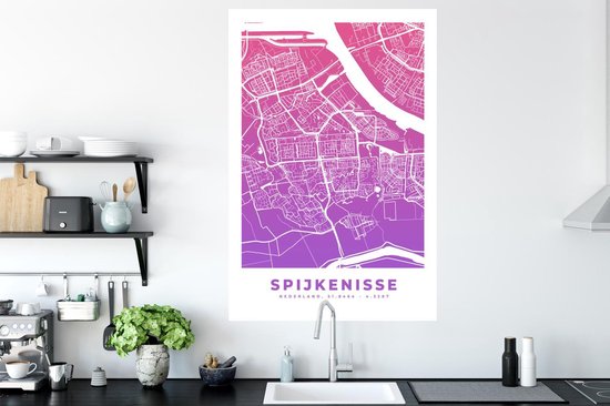 Stickers muraux - Plan de la Nederland - Spijkenisse - Pays-Bas - Violet - 80x120 cm - Feuille adhésive - Carte