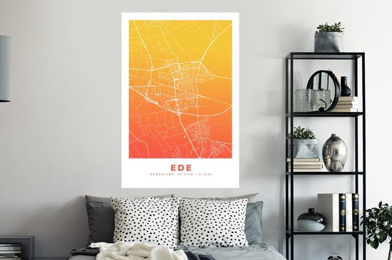 Stickers muraux - Plan de la ville - Ede - Nederland - Jaune - 80x120 cm - Feuille adhésive - Carte