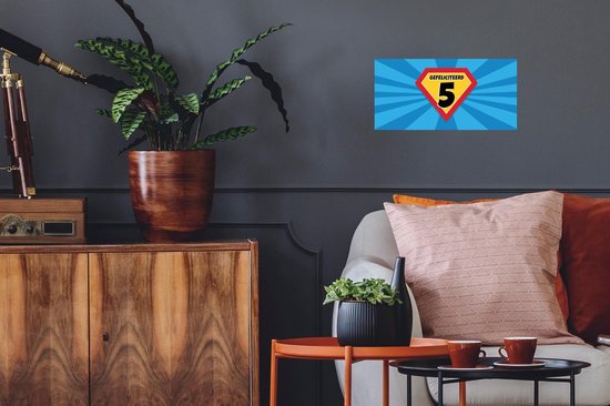 Muurstickers - Sticker Folie - Verjaardag - 5 Jaar - Superheld - Blauw - 40x20 cm - Plakfolie - Muurstickers Kinderkamer - Zelfklevend Behang - Zelfklevend behangpapier - Stickerfolie
