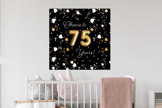Muurstickers - Sticker Folie - Verjaardag - 75 Jaar - Confetti - 50x50 cm - Plakfolie - Muurstickers Kinderkamer - Zelfklevend Behang - Zelfklevend behangpapier - Stickerfolie