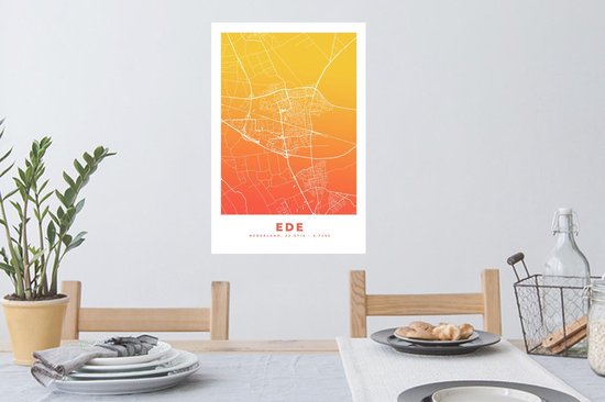 Stickers muraux - Plan de la ville - Ede - Nederland -Bas - Jaune - 40x60 cm - Feuille adhésive - Carte