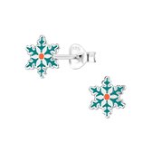Joy|S - Zilveren kerst oorbellen - sneeuwvlokje groen