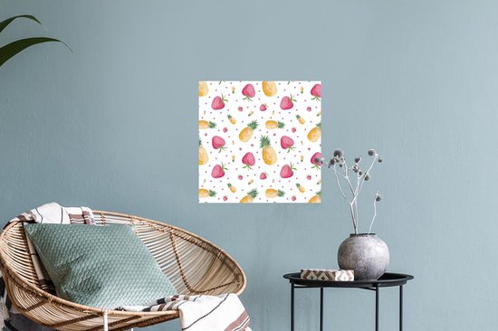 Muurstickers - Sticker Folie - Aardbeien - Ananassen - Waterverf - Sjablonen - 30x30 cm - Plakfolie - Muurstickers Kinderkamer - Zelfklevend Behang - Zelfklevend behangpapier - Stickerfolie