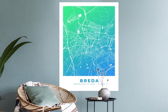 Stickers muraux - Plan de la ville - Breda - Blauw - Vert - 60x90 cm - Feuille adhésive - Carte