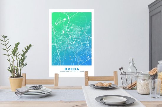 Stickers muraux - Plan de la ville - Breda - Blauw - Vert - 60x90 cm - Feuille adhésive - Carte
