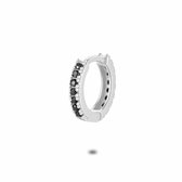 Twice As Nice Oorbel in zilver per stuk, oorring 12 mm, zwarte zirkonia