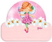 naambord ballerina-fee meisjes 12 x 17 cm hout roze