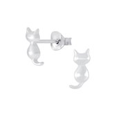 Joy|S - Zilveren kat poes oorbellen - 5 x 10 mm