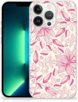 Smartphone hoesje iPhone 13 Pro Max Silicone Case Roze Bloemen