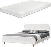 Houten bed Silkeborg met bedbodem matras 140x200 cm wit