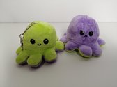 Pluche Octopus Sleutelhangers - Set van twee stuks - Paars Lime - Mood Knuffel Omkeerbaar - Blij en Boos - Bekend van TikTok