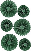 Rosettes groen/glitter 35 + 50 mm 6 stuks