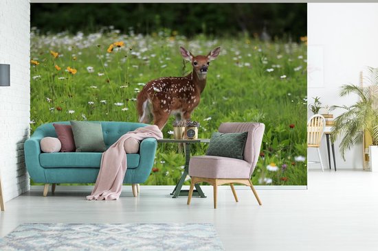 Cerf de Virginie dans un champ de fleurs luxuriantes 420x280 cm