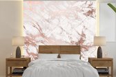 Behang - Fotobehang Marmer - Patronen - Roze - Wit - Breedte 300 cm x hoogte 300 cm