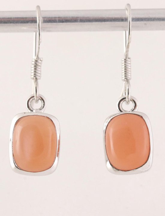 Boucles d'oreilles en argent brillant avec pierre de lune pêche