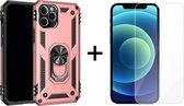 iPhone 13 Pro Max hoesje Kickstand Ring shock proof case rose met zwarte randen armor apple magneet - 1x iPhone 13 Pro Max Screenprotector