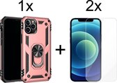 iPhone 13 Pro hoesje Kickstand Ring shock proof case rose met zwarte randen armor apple magneet - 2x iPhone 13 Pro Screenprotector