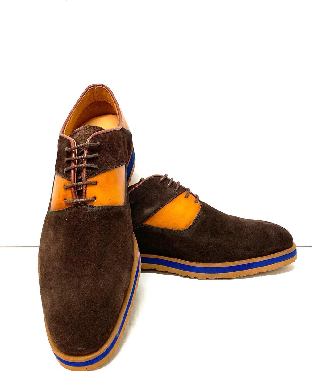 Suede met Lederen Herenschoen, maat 39, Bruin met cognac