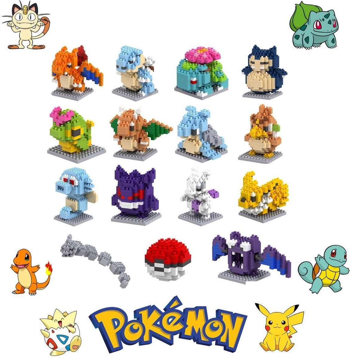 10x random bouwsets pokemon - 10 setjes bouwblokjes random pokemon figuur - figuren - 6 kaarten - speelgoed