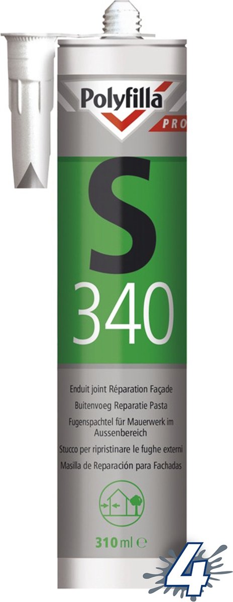 PolyFilla Pro S340 Buitenvoeg Reparatie Zilvergrijs 310 ml