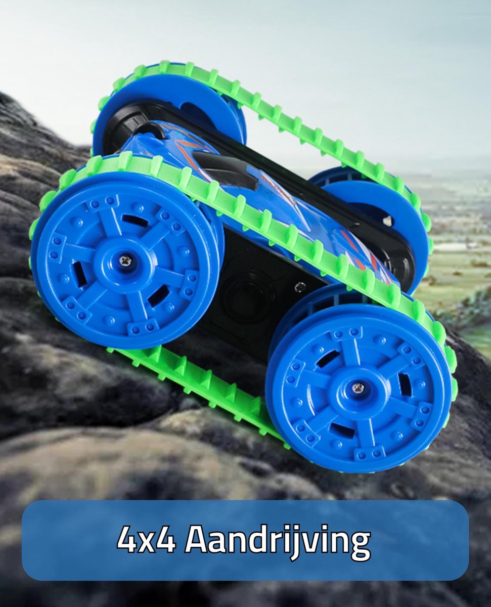 HyperWheels - Bestuurbare Auto voor Jongens - Speelgoed Stuntauto voor Binnen of Buiten - Blauw met Groen - incl. 2 accu's en Rupsbanden — afbeelding 7