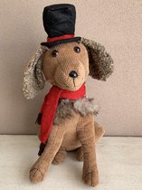 Deurstopper hond bruin zittend met zwarte hoed en rode sjaal 40 cm | MYD-17083 | La Galleria