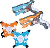 2 Speelgoed Lasergame Laserpistolen Blauw en Oranje Met levensvest