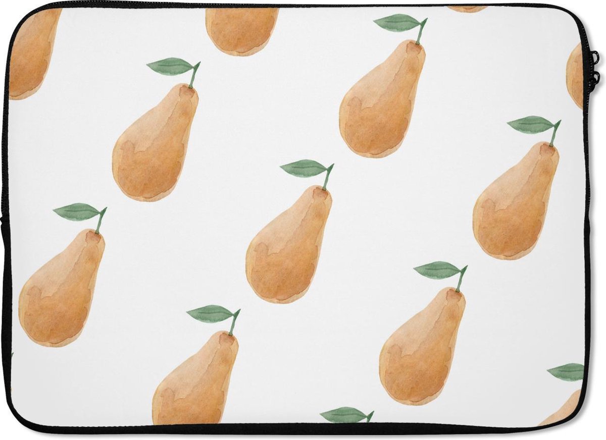 Laptophoes 14 inch - Peren - Aquarelverf - Wit - Laptop sleeve - Binnenmaat 33x23 cm - Zwarte achterkant