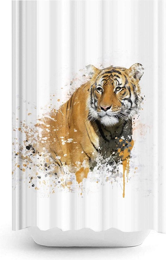 Zethome Tiger - Douchegordijn met Ringen - 180x200 cm - Digitaal Printen -  Badkamer... | bol.com