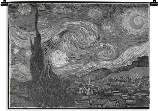 Tapisserie - Nuit étoilée - peinture de Vincent van Gogh - noir et blanc -  60x45 cm -... | bol