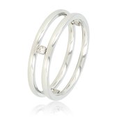My Bendel - Dubbele ring ring met drie zirkonia stenen - Mooie ring  - zilver-  met drie witte zirkonia stenen - Met luxe cadeauverpakking