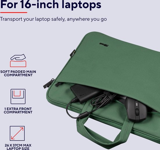 Trust Bologna - Laptoptas tot 16 inch - Schoudertas met accessoire vak - Groen