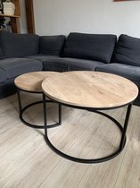 Ronde salontafels Stretto | set van 2, Ø 75cm en Ø 57cm | tafelblad eikenhout, stalen onderstel | Quattro Design