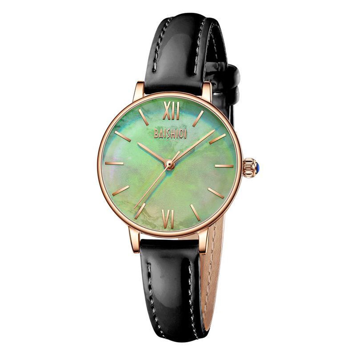 BiDen - BAISHIOI - Dames Horloge - Zwart-Rosé-Groen - 30mm