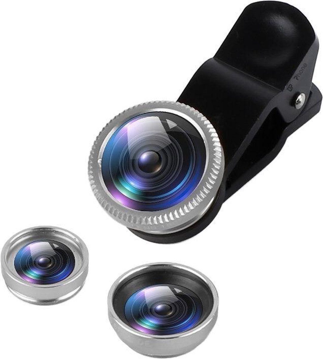 DrPhone PiX - 180° Lens Universele Premium 3 in 1 Fish Eye Lens - Macro / Wide / Fish Eye lens Kit voor Smartphones / Telefoons - Zilver