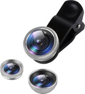 DrPhone PiX - 180° Lens Universele Premium 3 in 1 Fish Eye Lens - Macro Lens / Wide Lens / Fish Eye lens Kit - Zilver