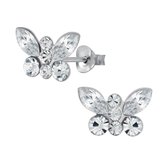 Joy|S - Zilveren vlinder oorbellen - 12 x 8 mm - wit kristal