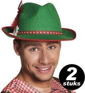 2x Oktoberfest Tiroler hoed groen met veer VOORDEELSET