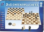 schaak- en damspel junior bruin/wit/zwart 2-delig