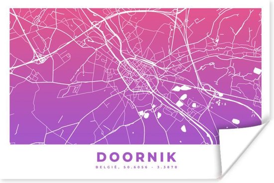 Poster Stadskaart - België - Doornik - Paars - 180x120 cm XXL - Plattegrond