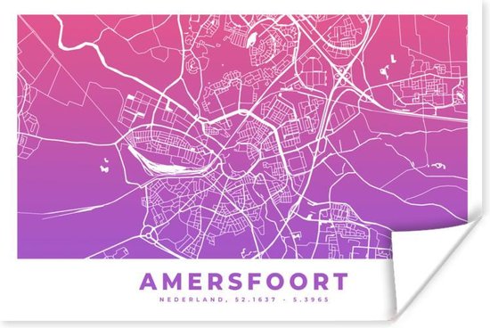 Poster Plan de ville - Amersfoort - Violet - Rose - 60x40 cm