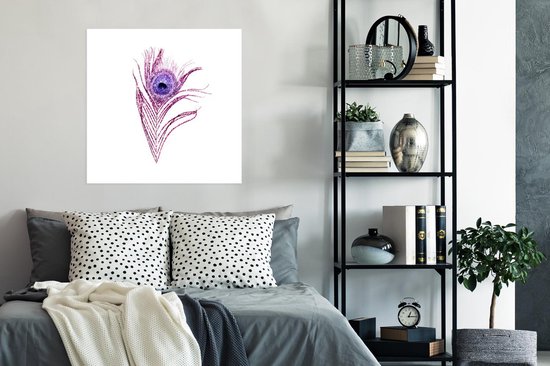 Poster Pauwenveren - Paars - Glitter - 75x75 cm