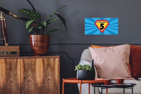 Poster Anniversaire - 5 ans - Super-héros - Blauw - 40x20 cm