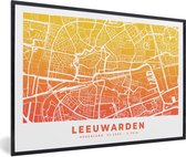 Fotolijst incl. Poster - Stadskaart - Leeuwarden - Oranje - Geel - 60x40 cm - Posterlijst - Plattegrond