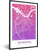 Fotolijst incl. Poster - Stadskaart - Nijmegen - Paars - 60x90 cm - Posterlijst - Plattegrond