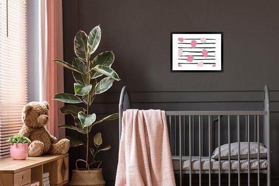 Poster in lijst - Fotolijst 40x30 cm - Posters - Zomer - Aardbeien - Pastel - Posterlijst zwart - Decoratie - Wanddecoratie woonkamer - Muurdecoratie slaapkamer
